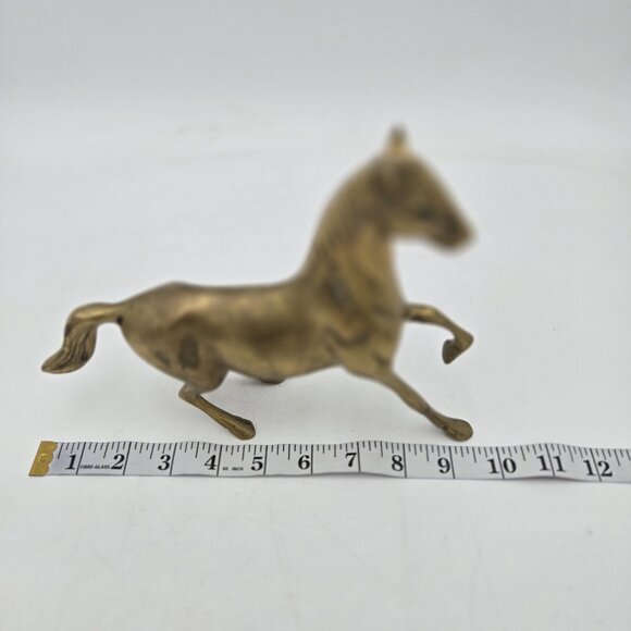 Vintage Brass Galloping Horse Statue Rich Gold Tone Running Horse Figurine 7x10 - Picture 12 of 14